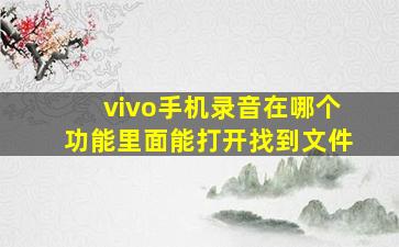 vivo手机录音在哪个功能里面能打开找到文件