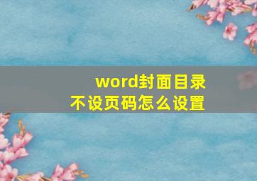 word封面目录不设页码怎么设置