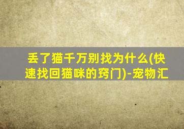 丢了猫千万别找为什么(快速找回猫咪的窍门)-宠物汇