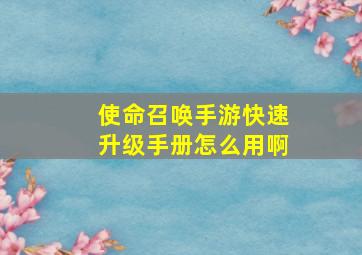 使命召唤手游快速升级手册怎么用啊