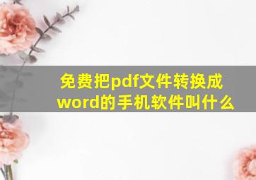 免费把pdf文件转换成word的手机软件叫什么