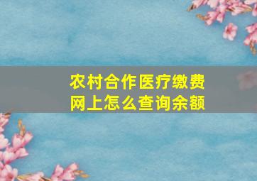 农村合作医疗缴费网上怎么查询余额