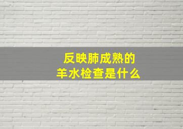 反映肺成熟的羊水检查是什么