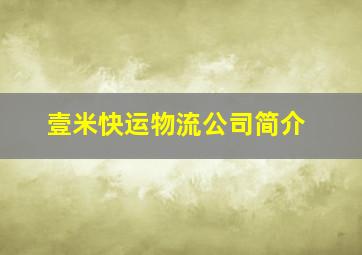 壹米快运物流公司简介