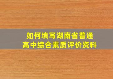 如何填写湖南省普通高中综合素质评价资料