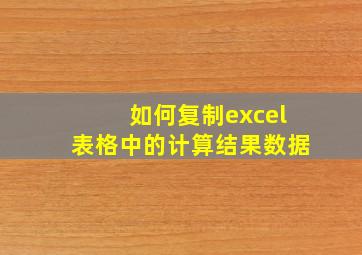 如何复制excel表格中的计算结果数据