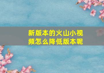 新版本的火山小视频怎么降低版本呢