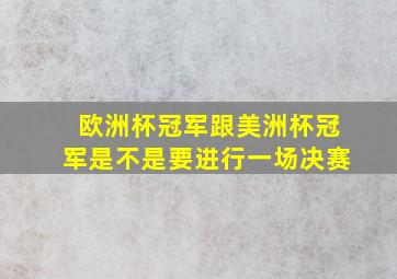 欧洲杯冠军跟美洲杯冠军是不是要进行一场决赛