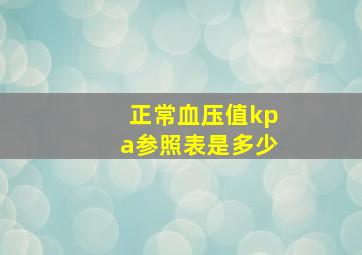 正常血压值kpa参照表是多少