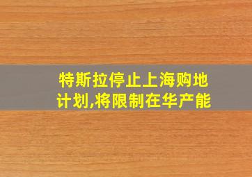 特斯拉停止上海购地计划,将限制在华产能