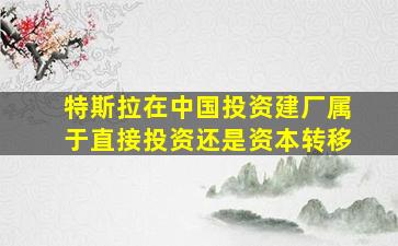 特斯拉在中国投资建厂属于直接投资还是资本转移