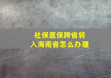 社保医保跨省转入海南省怎么办理