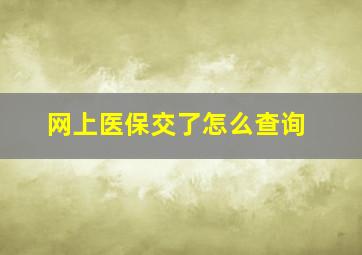 网上医保交了怎么查询