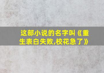 这部小说的名字叫《重生表白失败,校花急了》