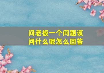 问老板一个问题该问什么呢怎么回答